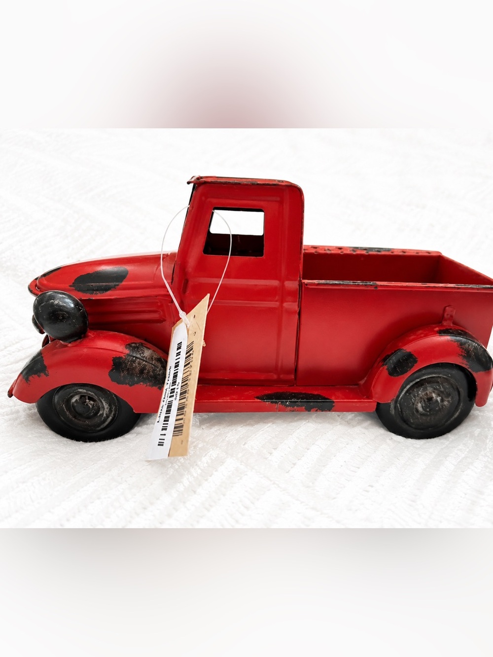 Red Vintage-Style Metal Pickup Truck Decorative Accent